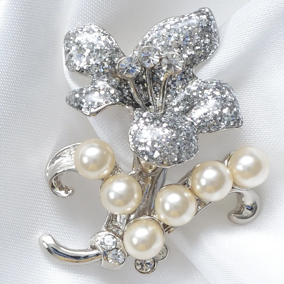 An Enchanting Diamond and Pearl Floral Brooch