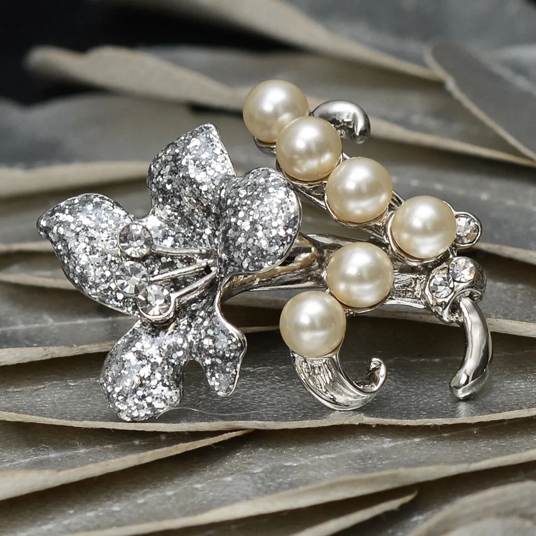 An Enchanting Diamond and Pearl Floral Brooch