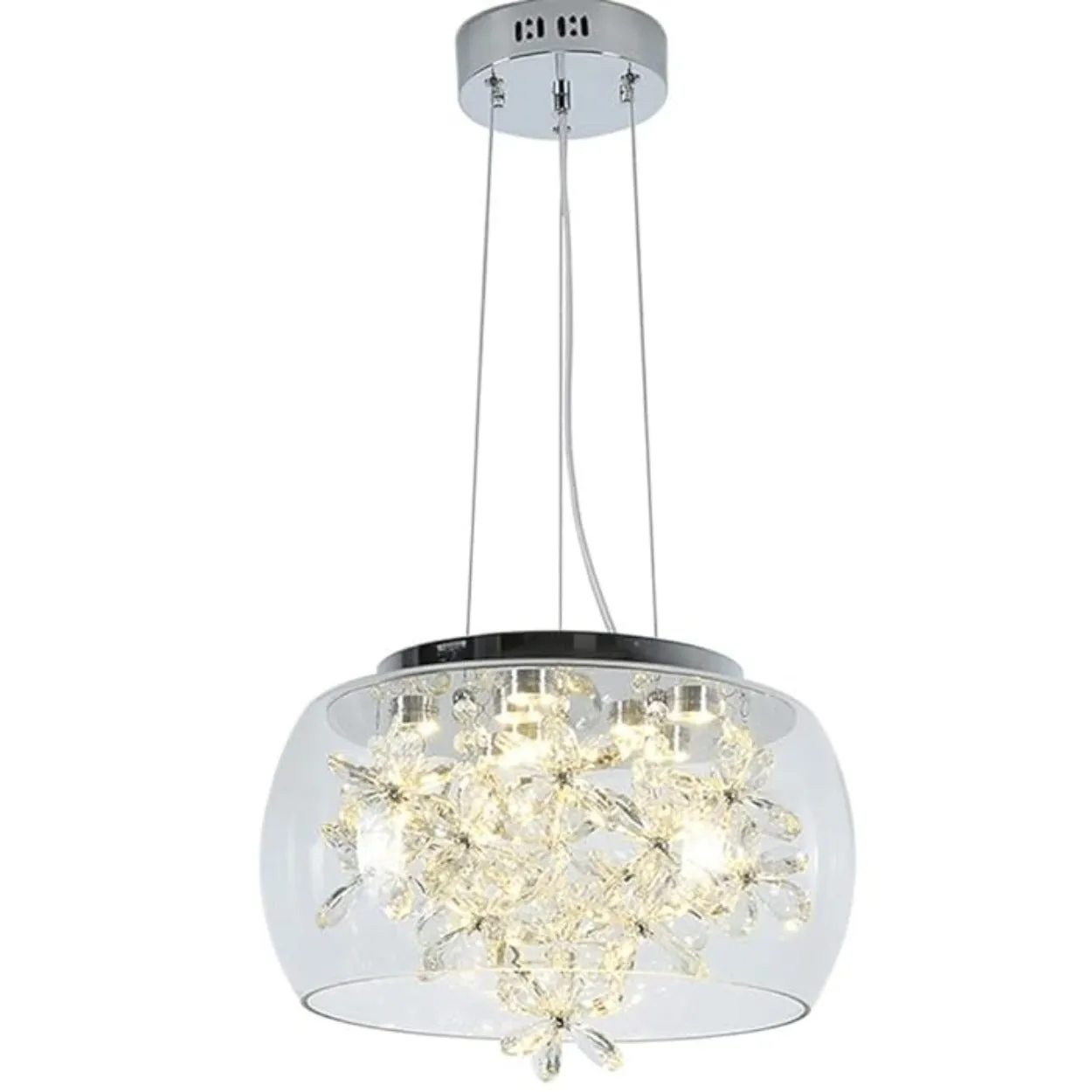 ANKUR DOMA FLORA GLASS DOME AND CRYSTAL LED HANGING CHANDELIER