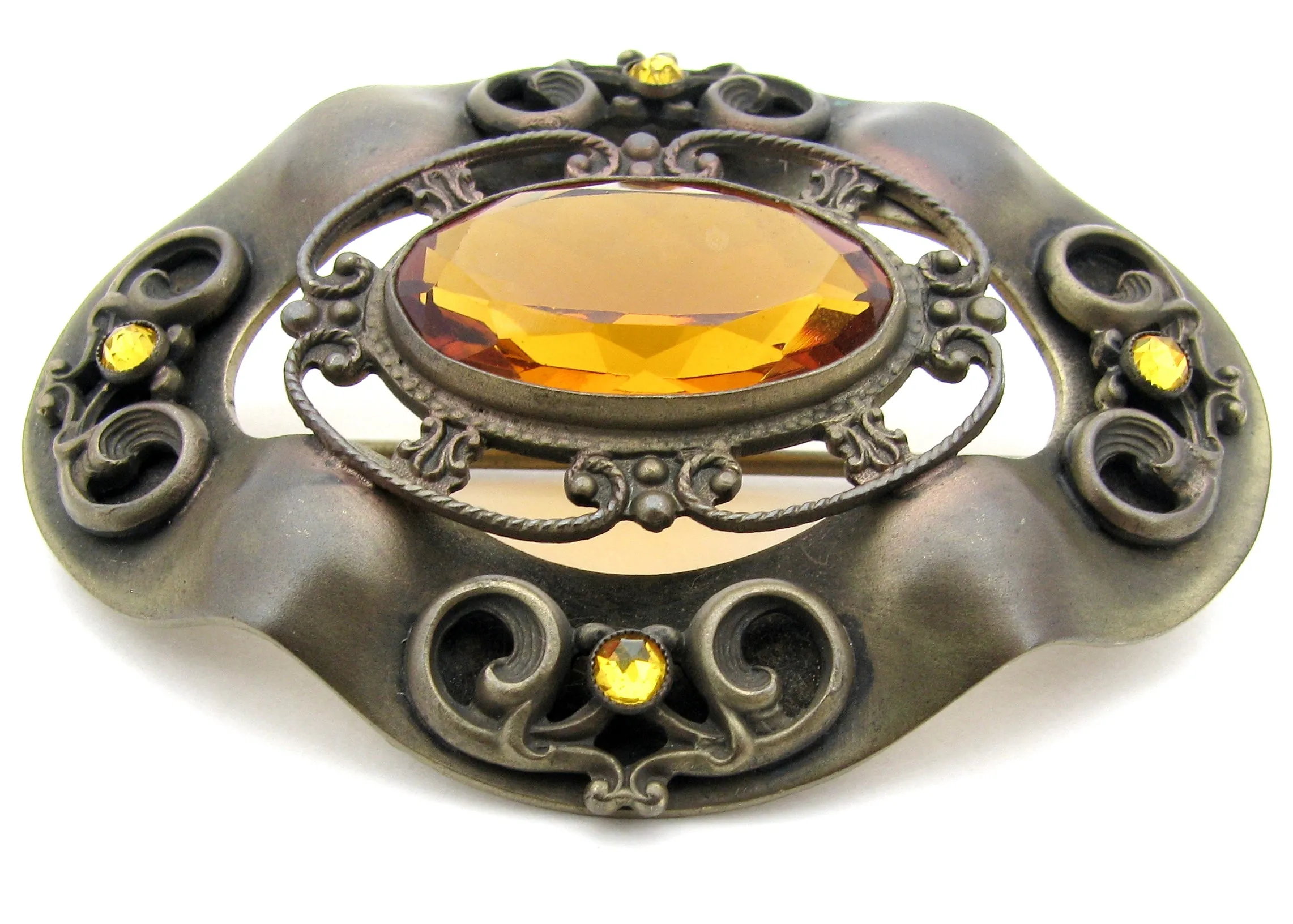 Antique Brass Citrine Brooch Pin