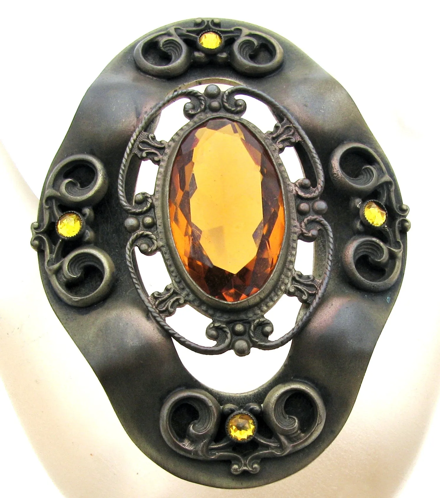 Antique Brass Citrine Brooch Pin