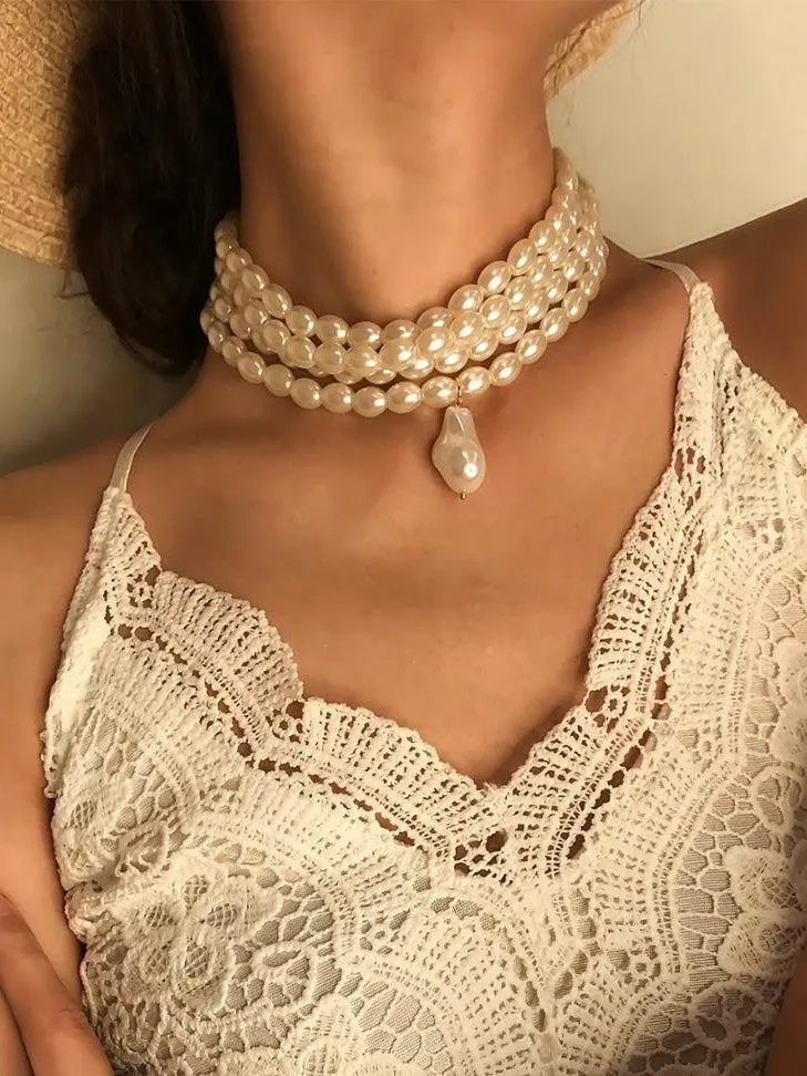 Ashore Shop Beautiful Multilayer Pearl Imitation Necklace Choker