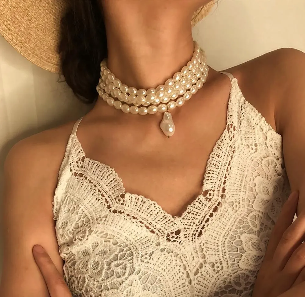 Ashore Shop Beautiful Multilayer Pearl Imitation Necklace Choker