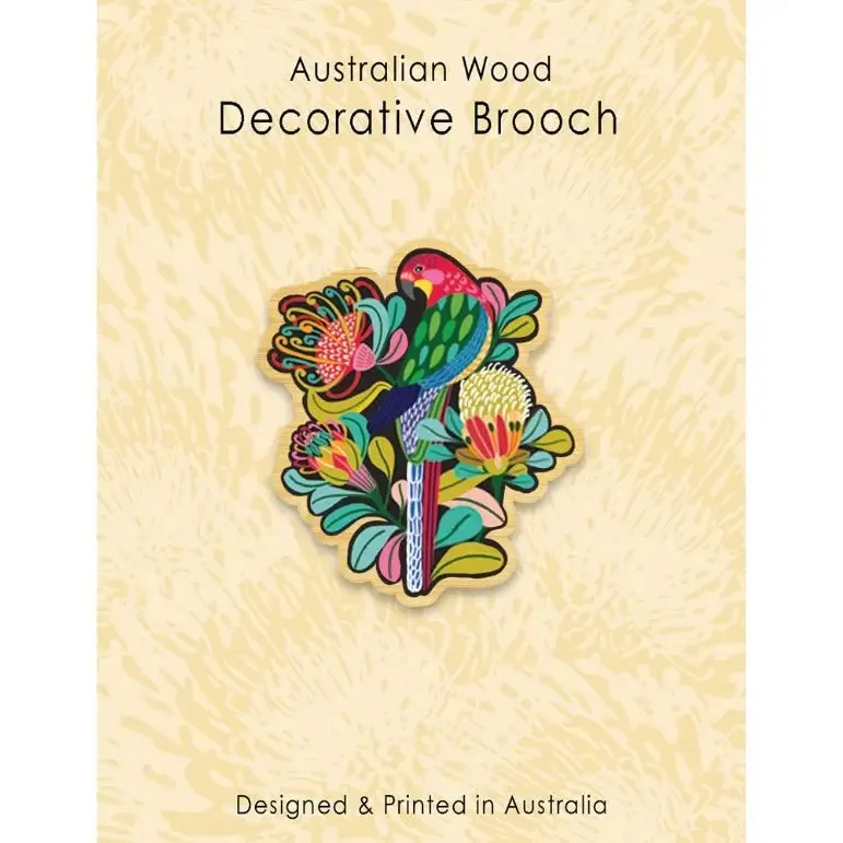 Australian Rosella Bird Wooden Brooch