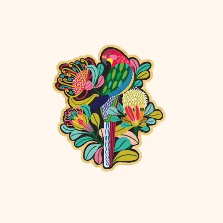 Australian Rosella Bird Wooden Brooch