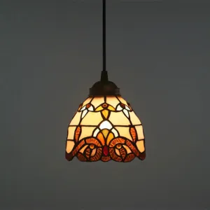 Baroque Stained Glass Pendant Light in Brown for Restaurant Ceiling Decor