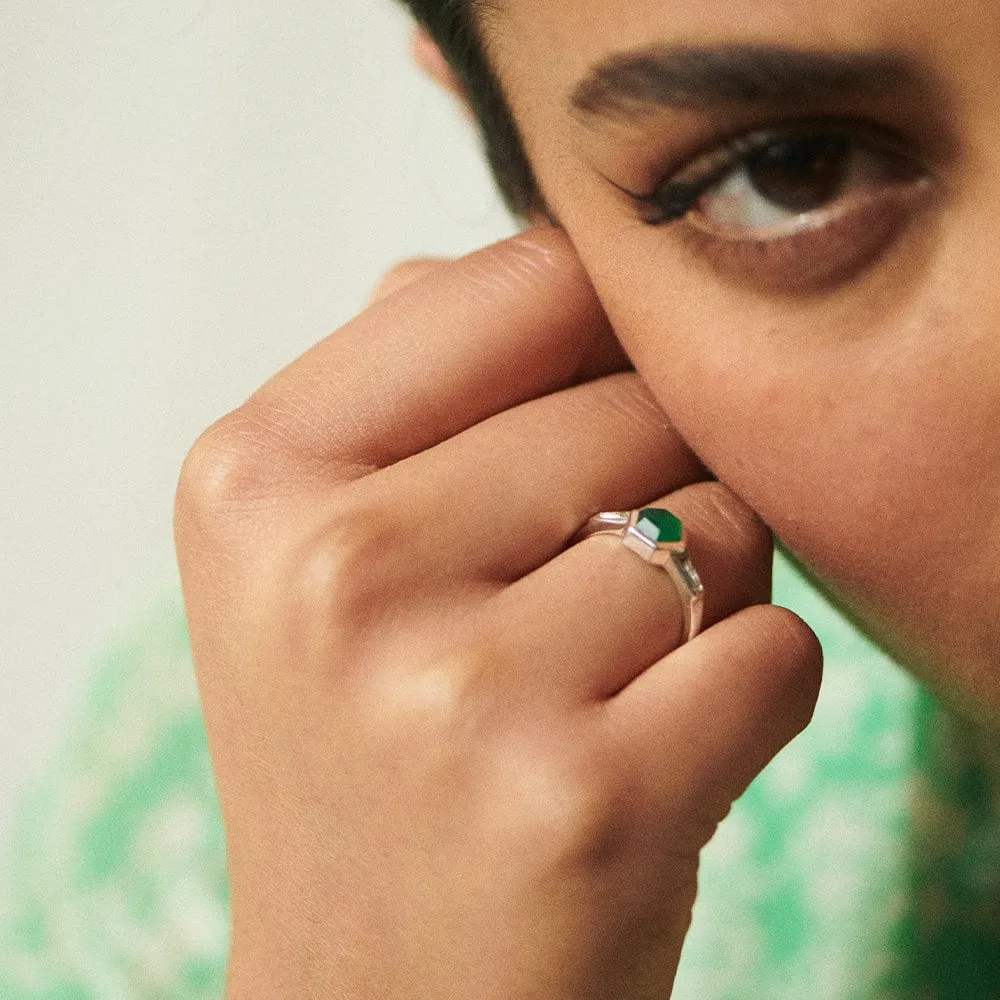 Beloved Green Onyx Hexagon Ring Sterling Silver