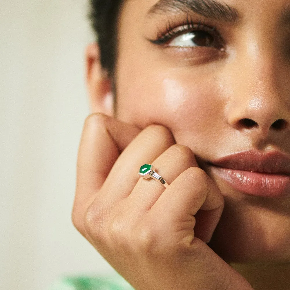 Beloved Green Onyx Hexagon Ring Sterling Silver