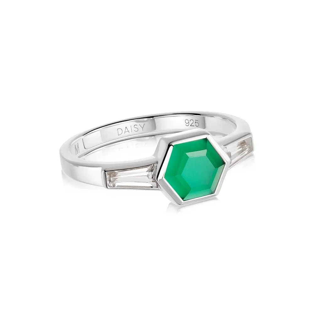 Beloved Green Onyx Hexagon Ring Sterling Silver