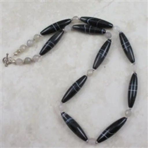 Black Banded Agate Bead  Necklace