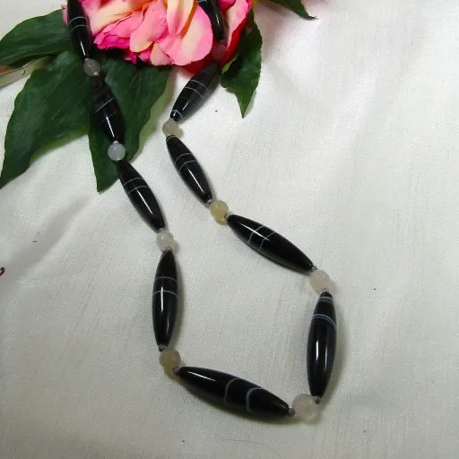 Black Banded Agate Bead  Necklace