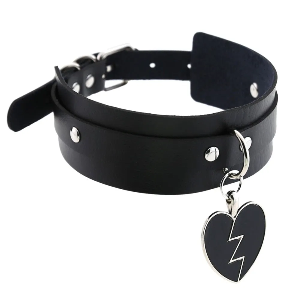 Black Punk Heart Choker Collar Goth fashion necklaces  kawaii Leather Choker Women Girls  Rock  Harajuku Emo Gothic Jewelry