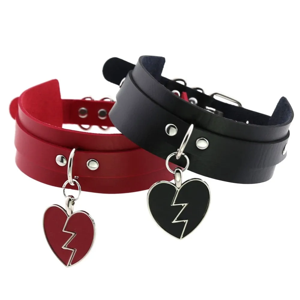 Black Punk Heart Choker Collar Goth fashion necklaces  kawaii Leather Choker Women Girls  Rock  Harajuku Emo Gothic Jewelry