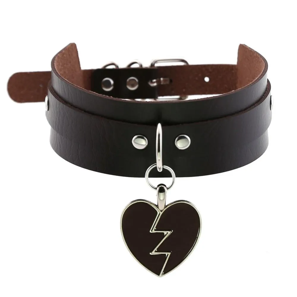 Black Punk Heart Choker Collar Goth fashion necklaces  kawaii Leather Choker Women Girls  Rock  Harajuku Emo Gothic Jewelry