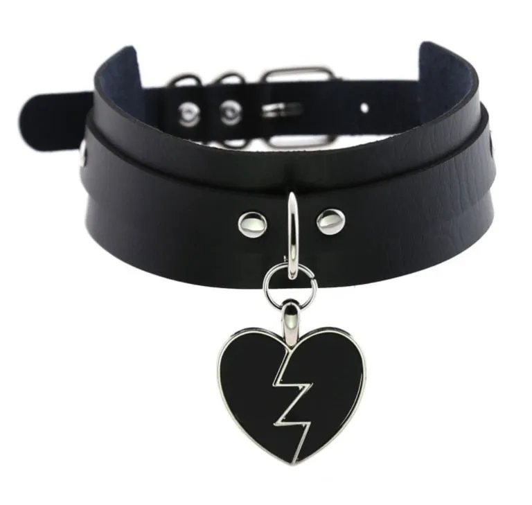 Black Punk Heart Choker Collar Goth fashion necklaces  kawaii Leather Choker Women Girls  Rock  Harajuku Emo Gothic Jewelry