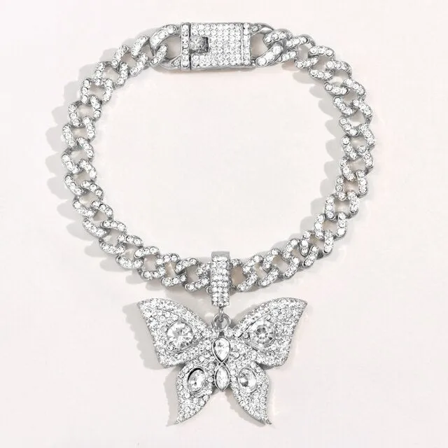 Bling Rhinestone Butterfly Cuban Anklets Bracelet Chunky Cuban Anklet