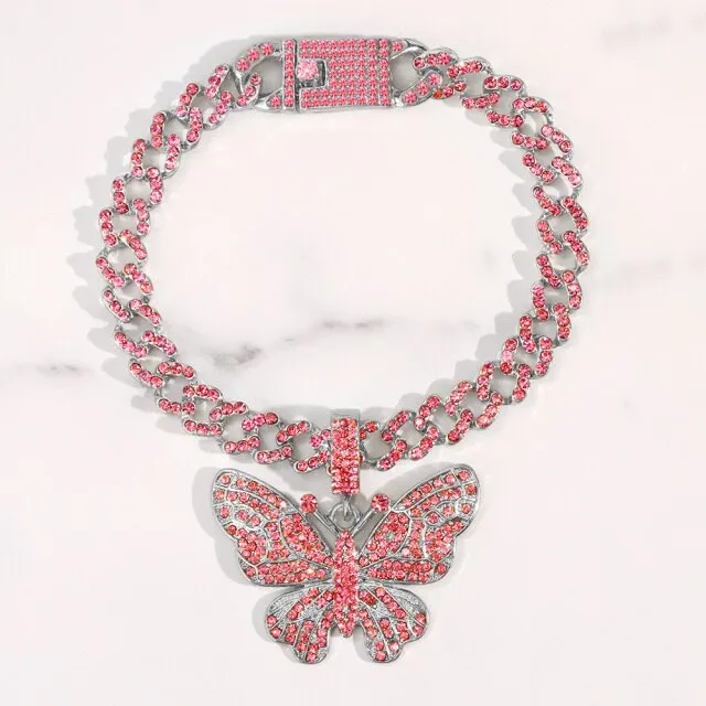 Bling Rhinestone Butterfly Cuban Anklets Bracelet Chunky Cuban Anklet