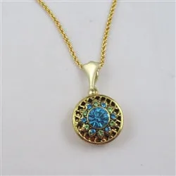 Blue & Green Crystal Gold Pendant Necklace