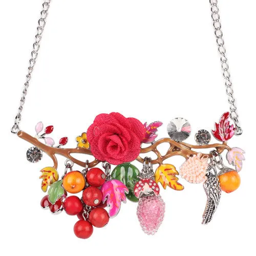 Bonsny Statement Bird Flower Choker Necklace Enamel Alloy Collar Pendant Fashion New Jewelry For Women Charm Accessories