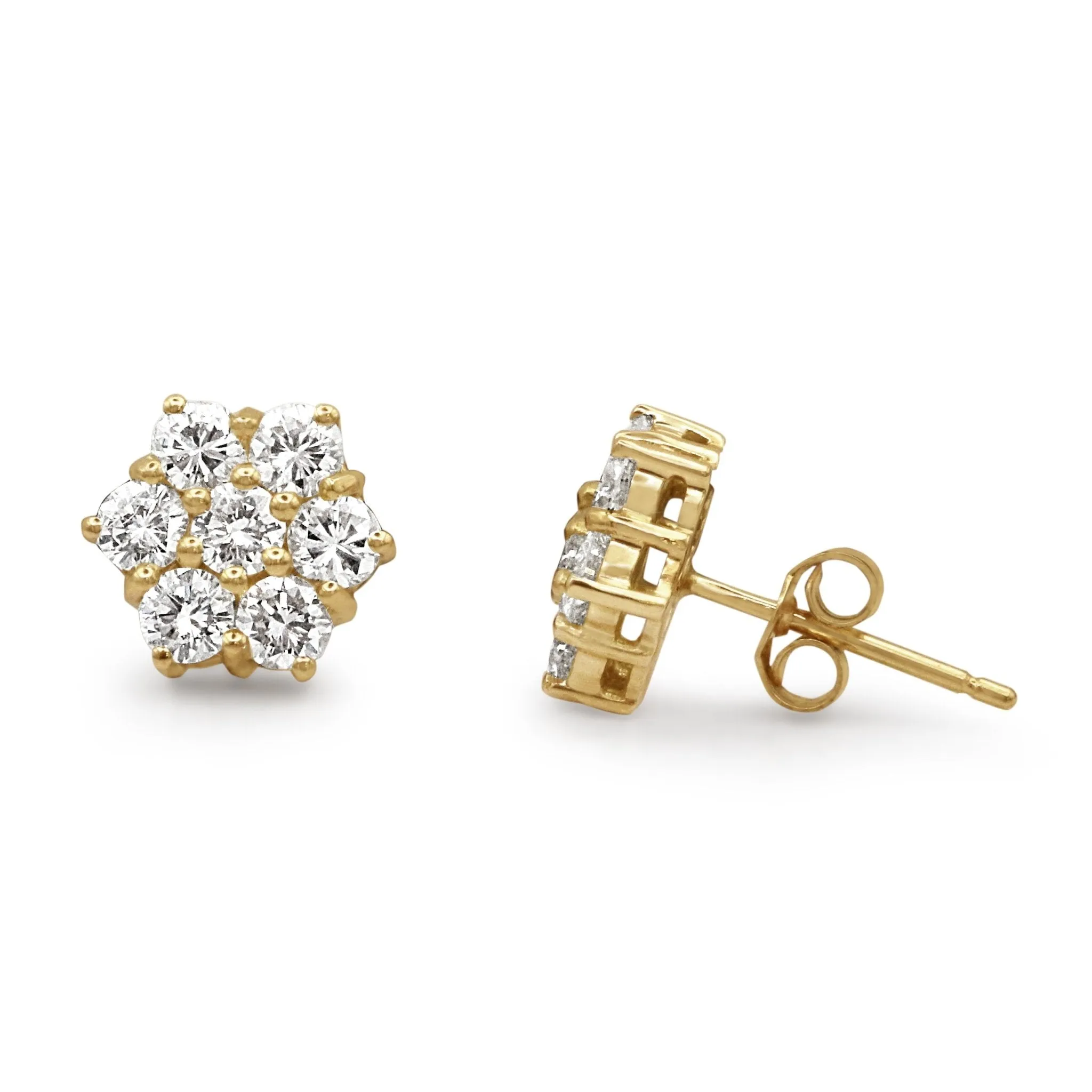 Brilliant Cut Diamond Cluster Stud Earrings - 18ct Yellow Gold