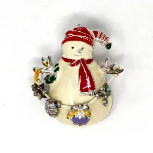 Brooch / Pin & Pendant, Holiday Snowman with Dangle Ornaments, Enamel Silver-Tone