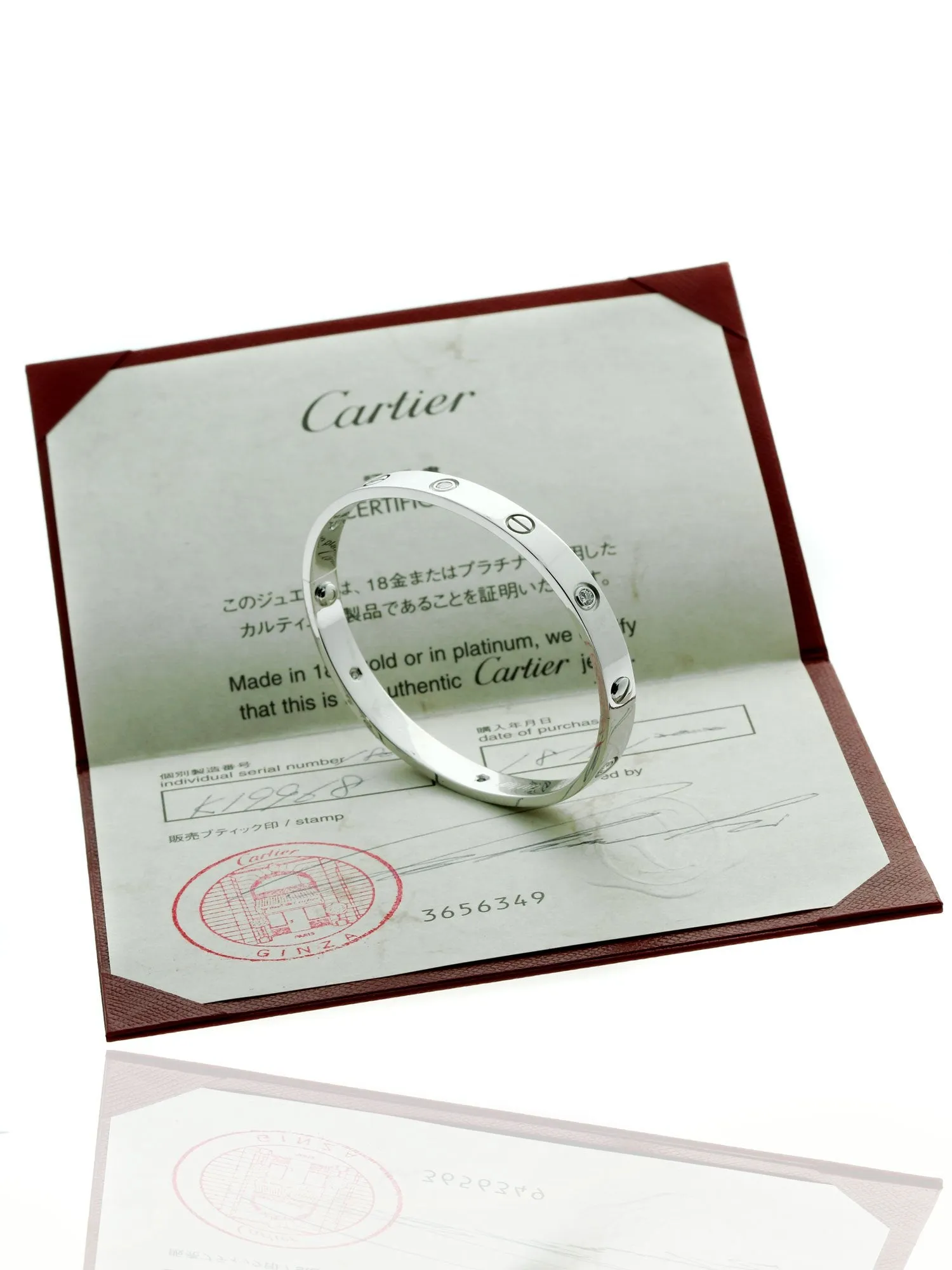 Cartier Love Diamond Bangle Bracelet 18k White Gold Sz 18