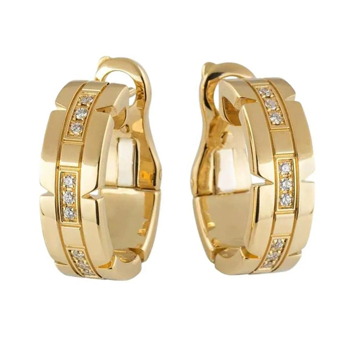 Cartier Tank Francaise Diamond Hoop Gold Earrings