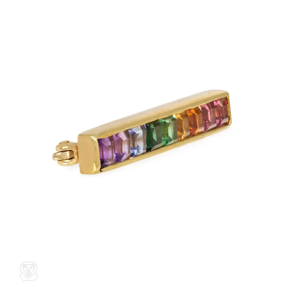 Chalson gold "rainbow" gemstone bar brooch