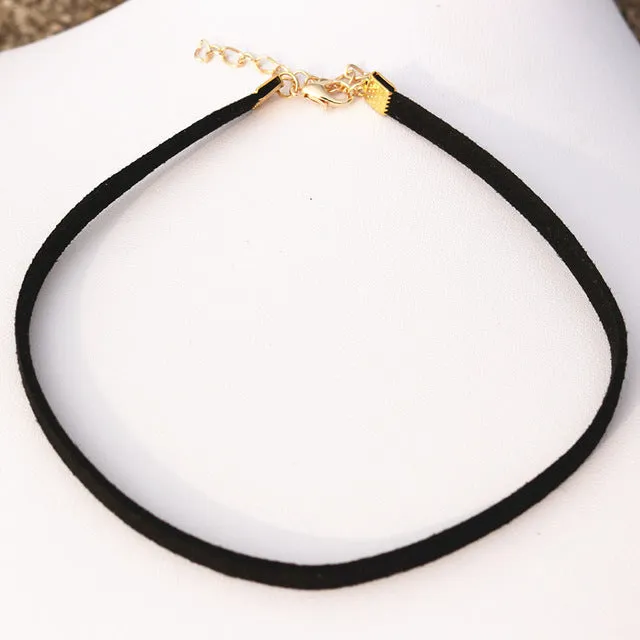 Choker Necklaces Women Black Velvet Suede Leather Chain Short Collares Fashion Jewelry Crown Peace Gothic 90's Bijoux Steampunk