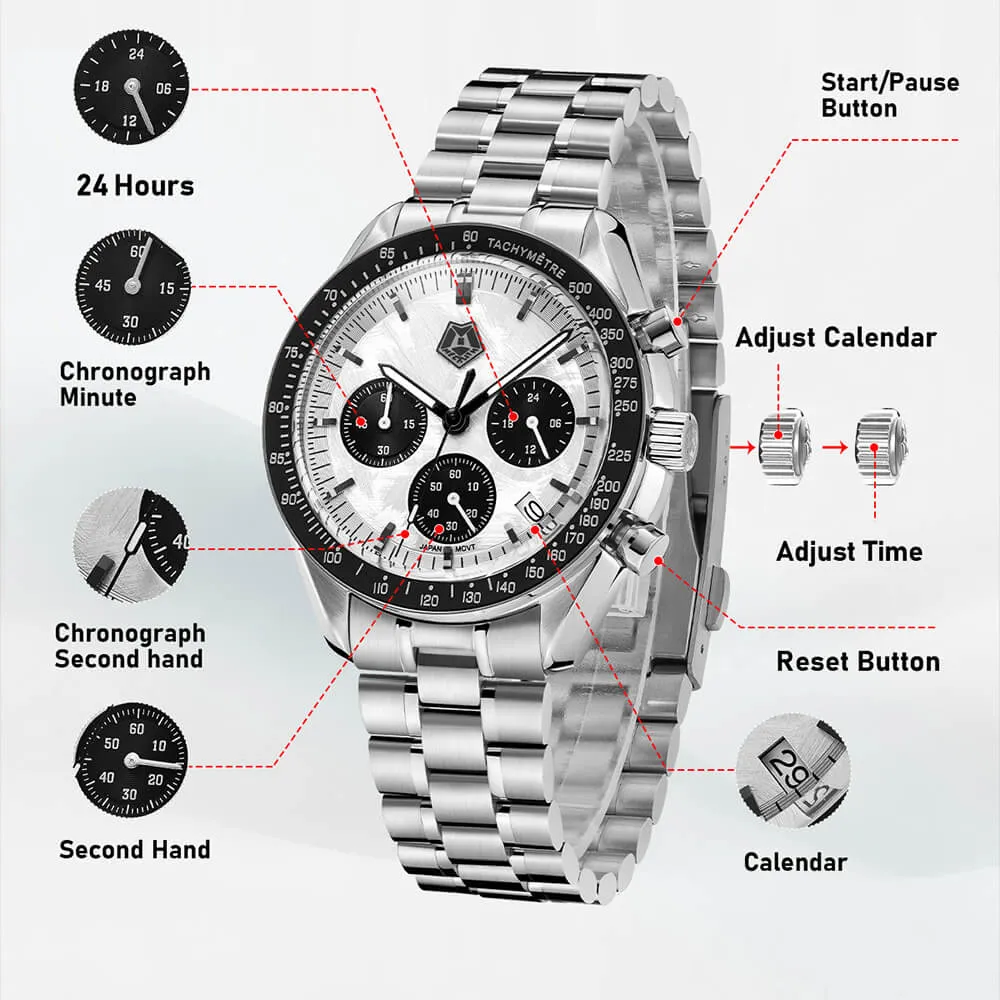 Chronograph Watch | Solid Steel | Megalith 8387M