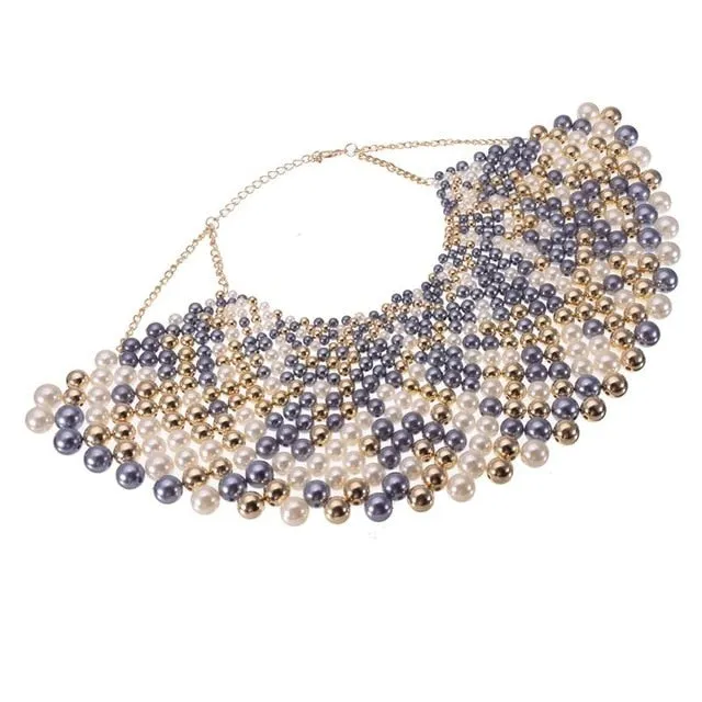 Chunky Statement Bib Collar Choker Pearl Necklace Maxi Jewelry