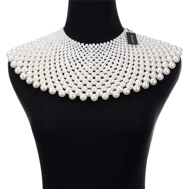 Chunky Statement Bib Collar Choker Pearl Necklace Maxi Jewelry