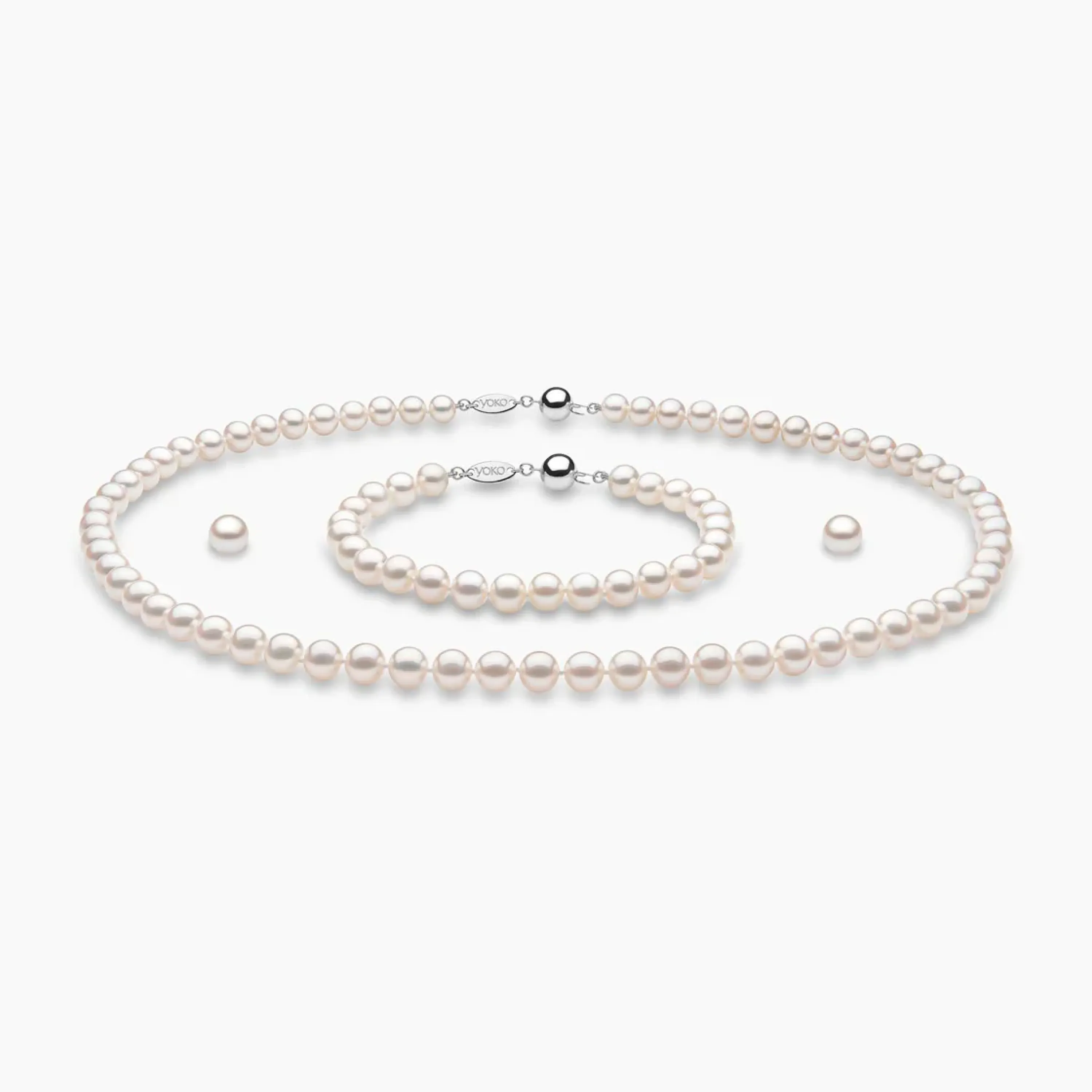 Classic White Freshwater Pearl Necklace, Bracelet & Earrings Set in 18K Gold