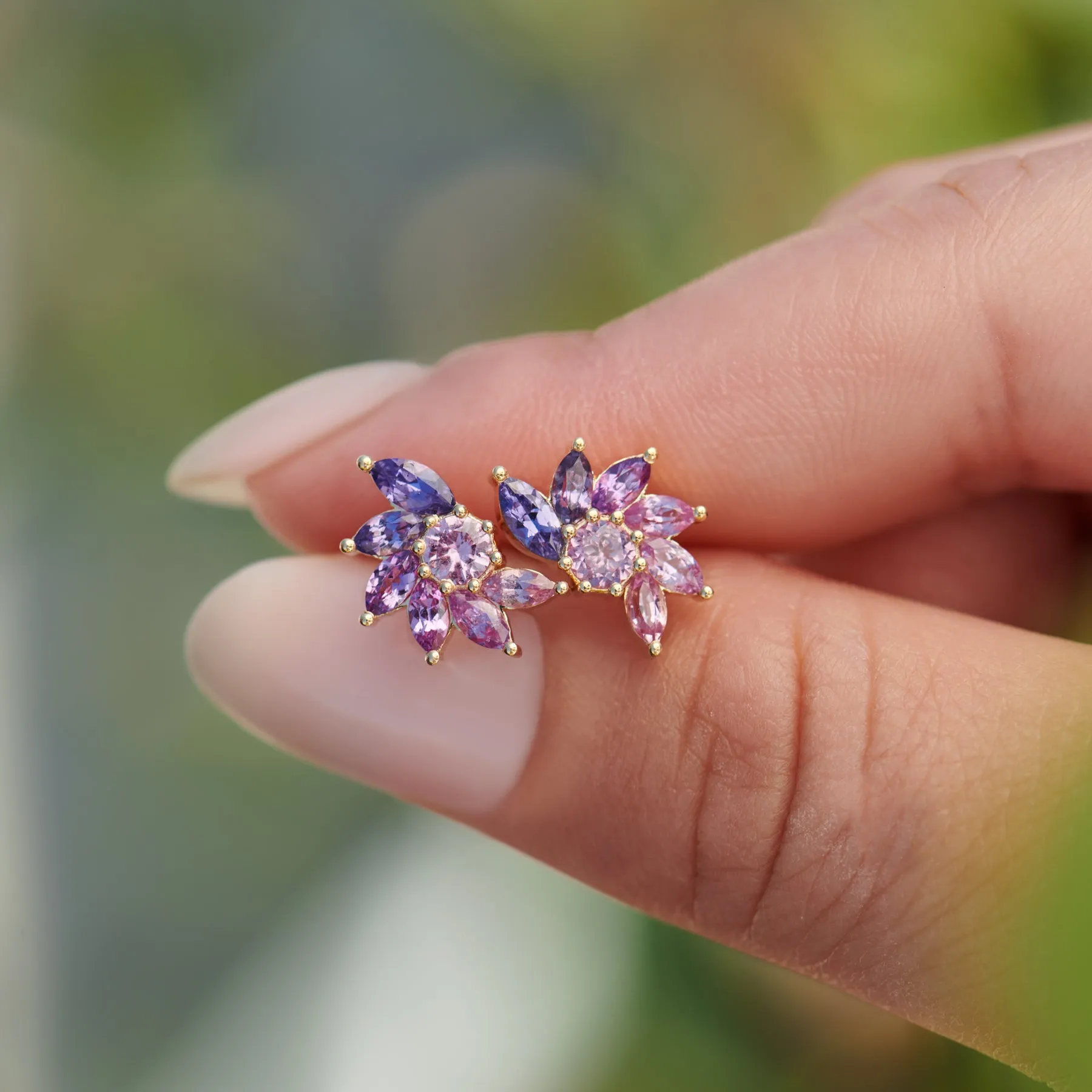 Clematis Lilac Sapphire Stud Earrings