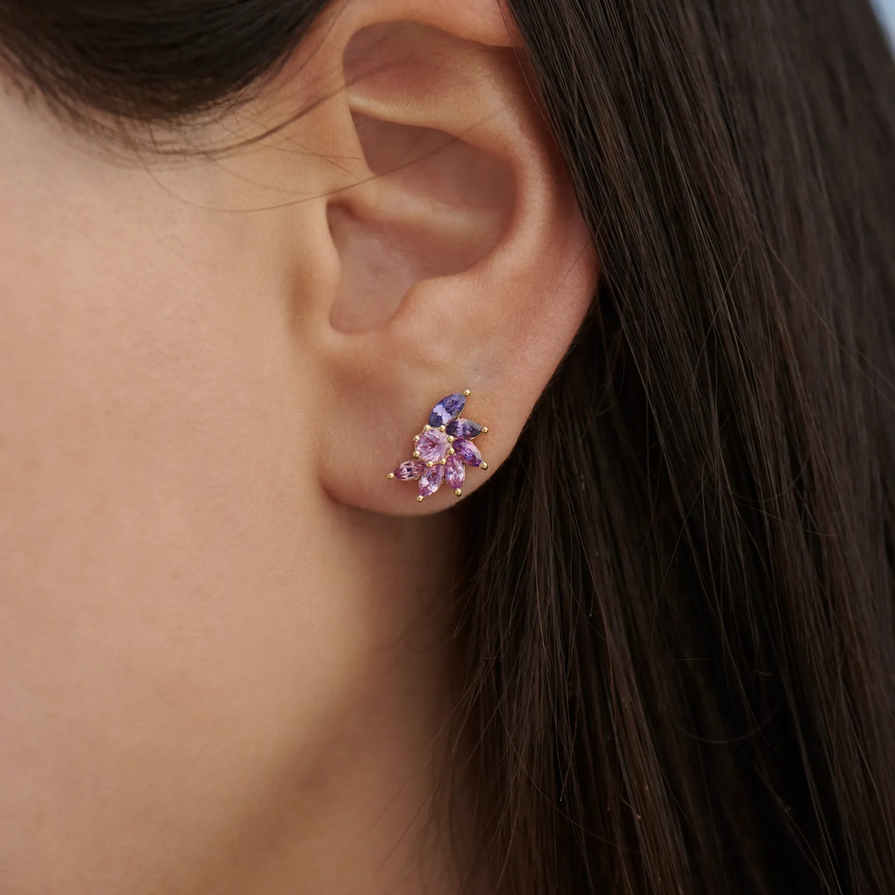 Clematis Lilac Sapphire Stud Earrings