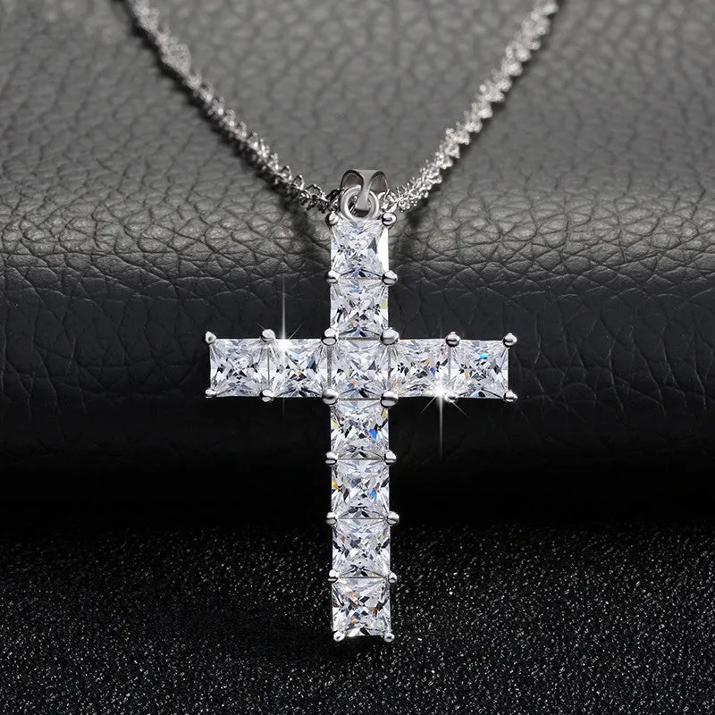 Cross Pendant Necklace with Luxury Austria Crystal Zircon 3 Layer Platinum Plated Allergy Free Women Necklace