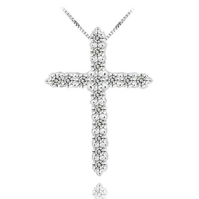 Cross Pendant Necklace with Luxury Austria Crystal Zircon 3 Layer Platinum Plated Allergy Free Women Necklace