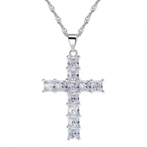 Cross Pendant Necklace with Luxury Austria Crystal Zircon 3 Layer Platinum Plated Allergy Free Women Necklace