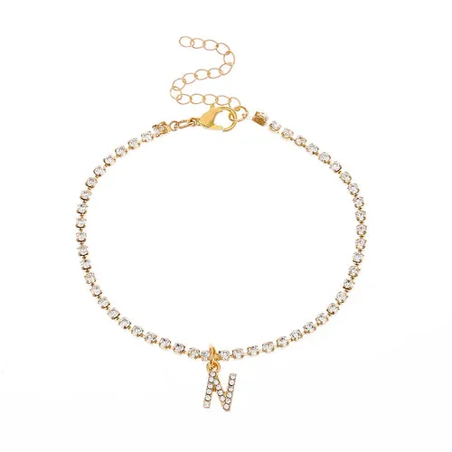 Crystal Zircon Initial Letter Ankle Bracelet Alphabet Anklets for