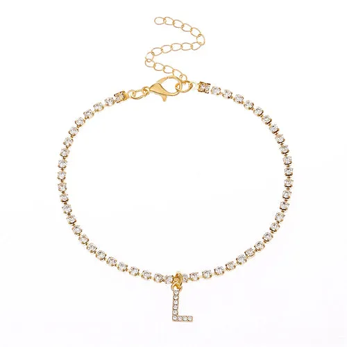 Crystal Zircon Initial Letter Ankle Bracelet Alphabet Anklets for