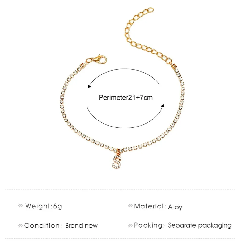 Crystal Zircon Initial Letter Ankle Bracelet Alphabet Anklets for