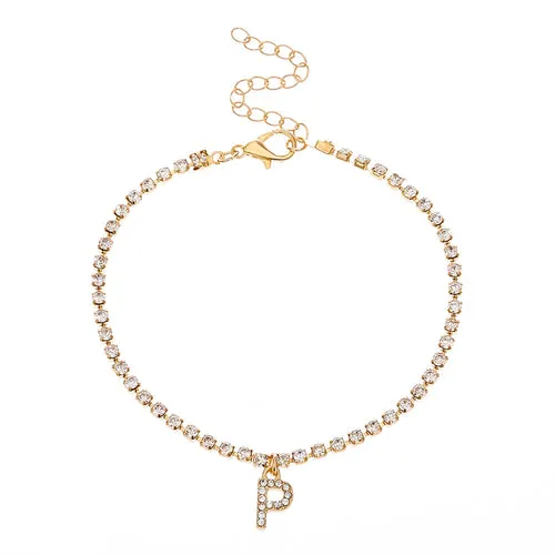 Crystal Zircon Initial Letter Ankle Bracelet Alphabet Anklets for