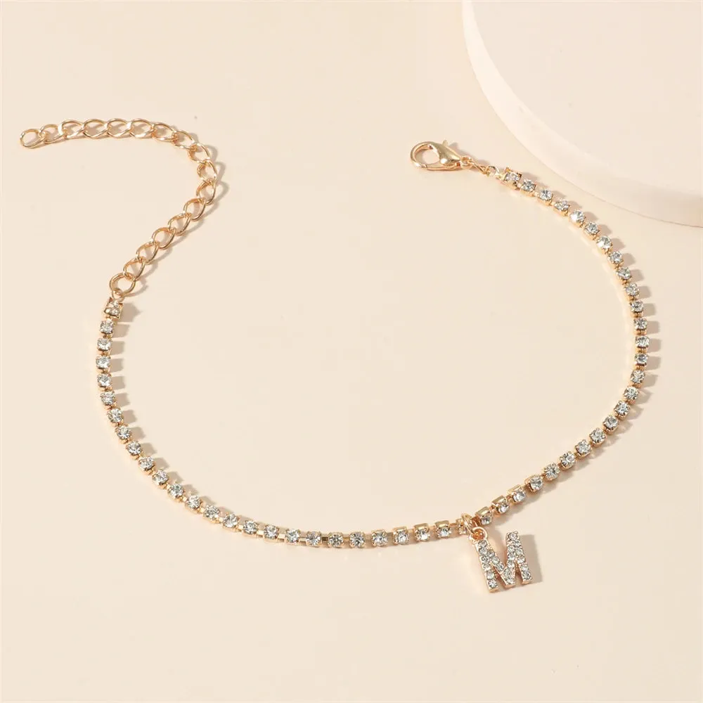 Crystal Zircon Initial Letter Ankle Bracelet Alphabet Anklets for