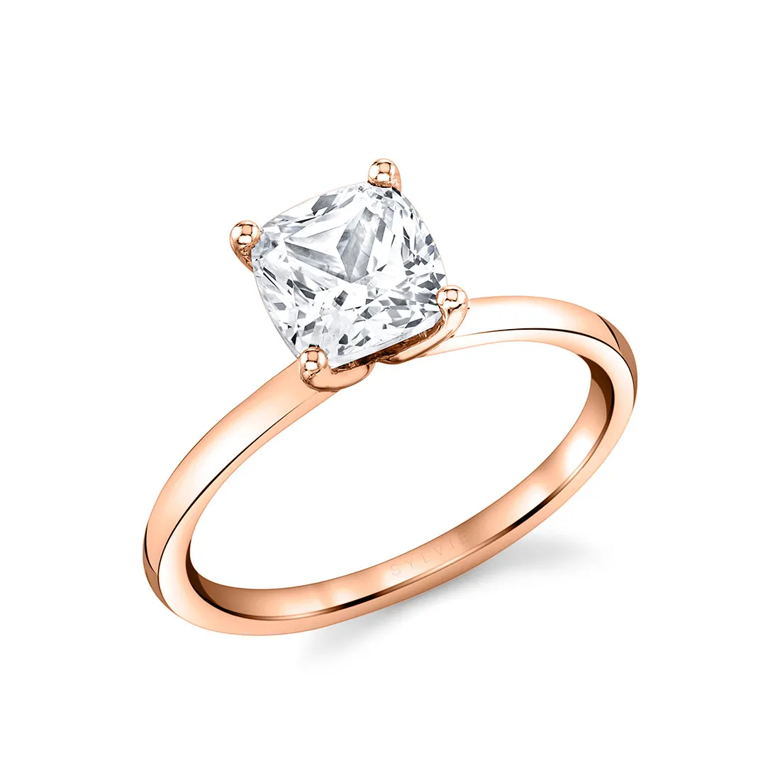 Cushion Cut Solitaire Engagement Ring - Dominique 18k Gold Rose