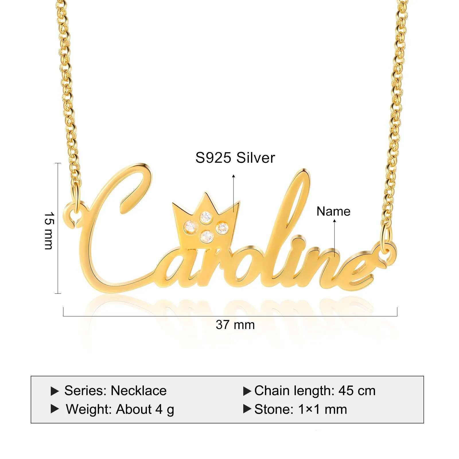 Customized Name 925 Sterling Silver Crown Necklaces for Women Personalized Nameplate Necklace with Cubic Zirconia Gift