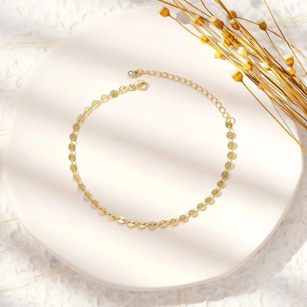 Dainty 14k Gold Adjustable Ankle Bracelets- Sequin