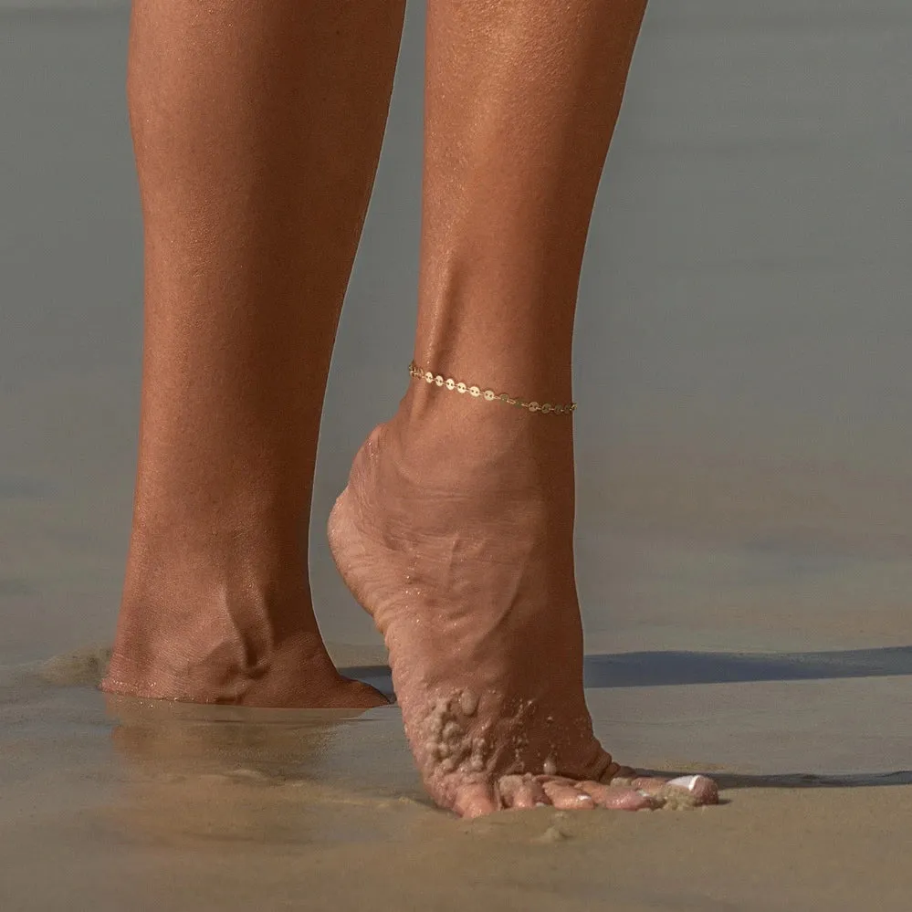 Dainty 14k Gold Adjustable Ankle Bracelets- Sequin