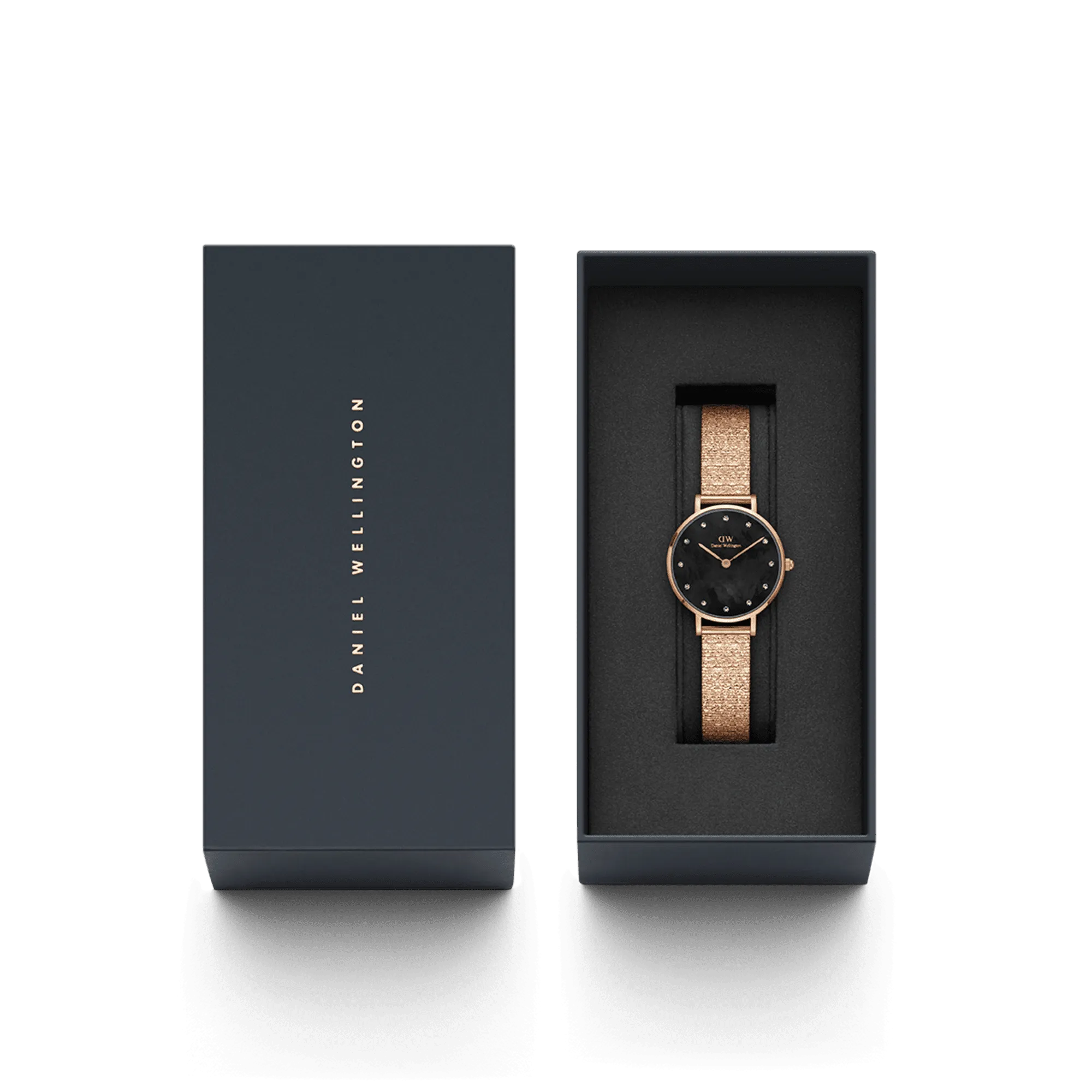 Daniel Wellington Petite 28 Lumine Rose Gold Mother of Pearl Black Watch