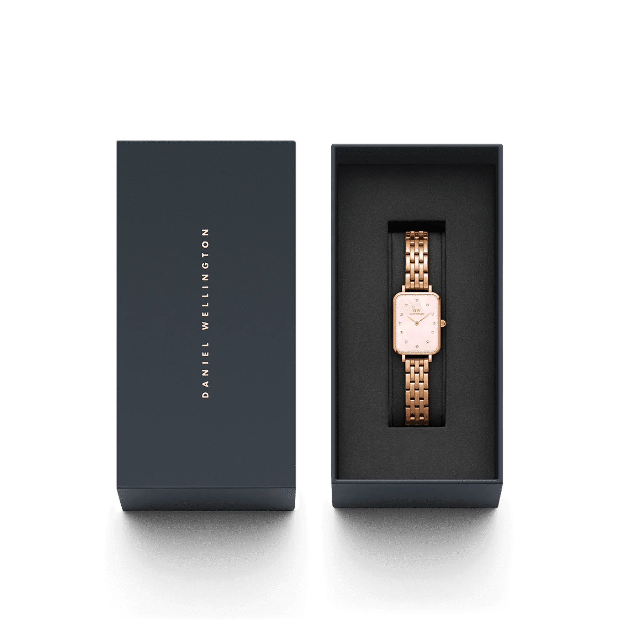 Daniel Wellington Quadro Lumine 20x26 5-Link Rose Gold & Mother of Pearl Pink Watch