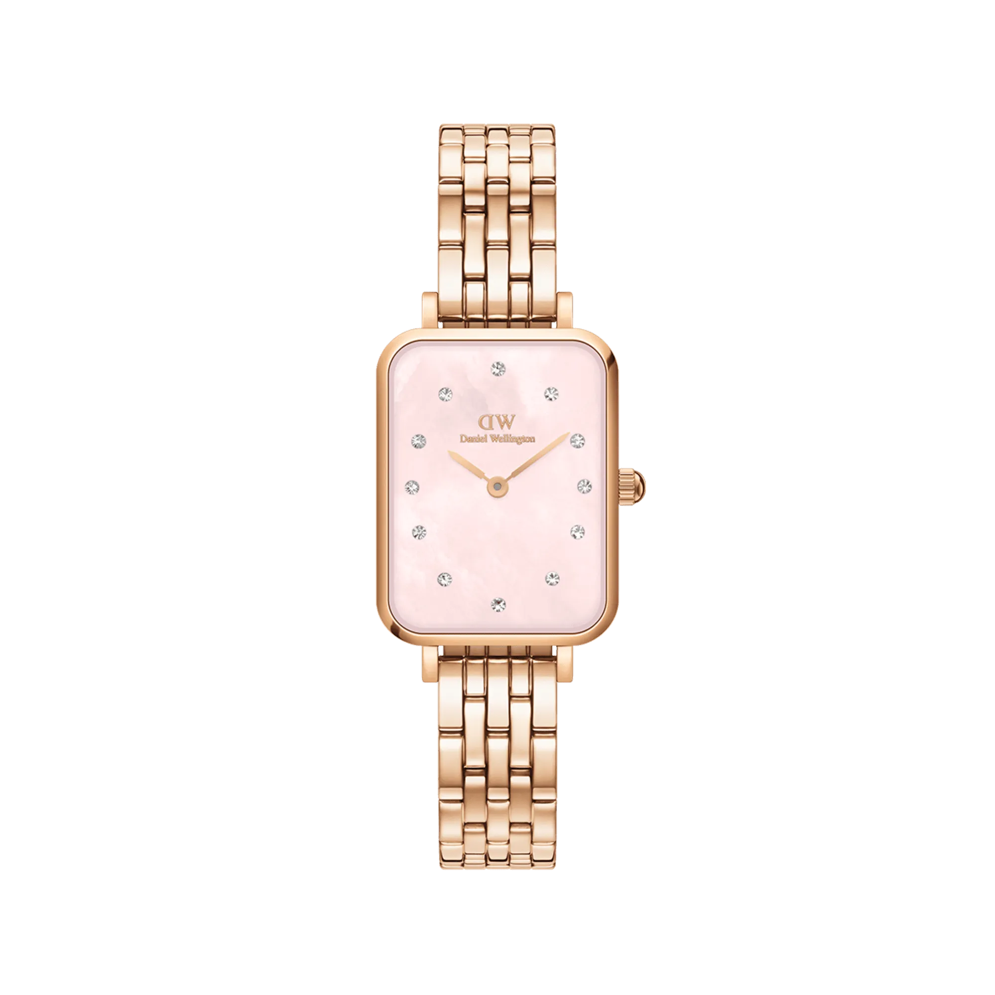 Daniel Wellington Quadro Lumine 20x26 5-Link Rose Gold & Mother of Pearl Pink Watch